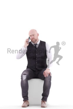 3d people event, white 3d man sitting and calling