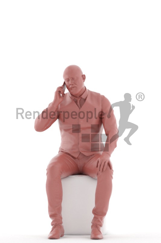 3d people event, white 3d man sitting and calling