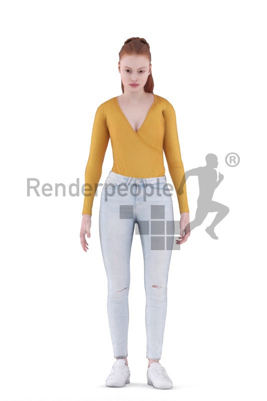 Animated 3D People model for realtime, VR and AR – european woman, standing