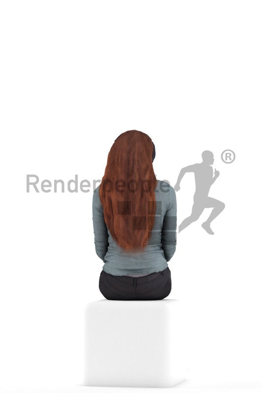 3D People model for 3ds Max and Sketch Up – european femal sitting with tablet and listening to music, casual clothing