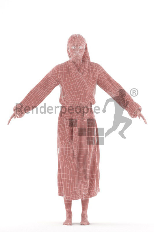 3d people spa, white 3d woman with bathrobe rigged