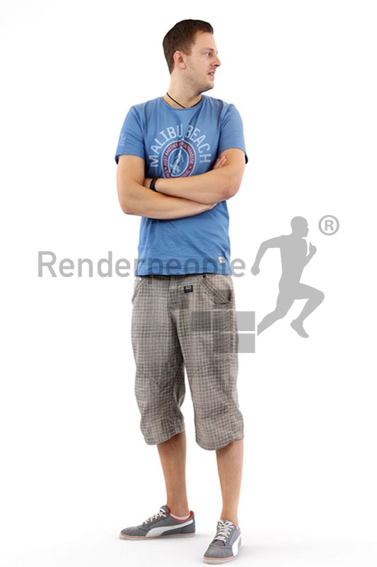 3d people casual, white 3d man wearing shorts