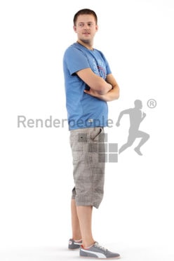 3d people casual, white 3d man wearing shorts
