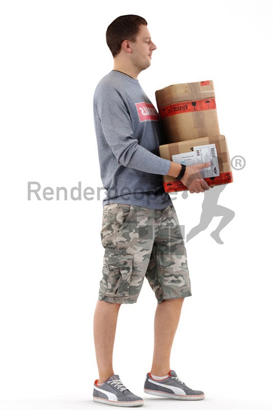 3d people casual, white 3d man carrying packages