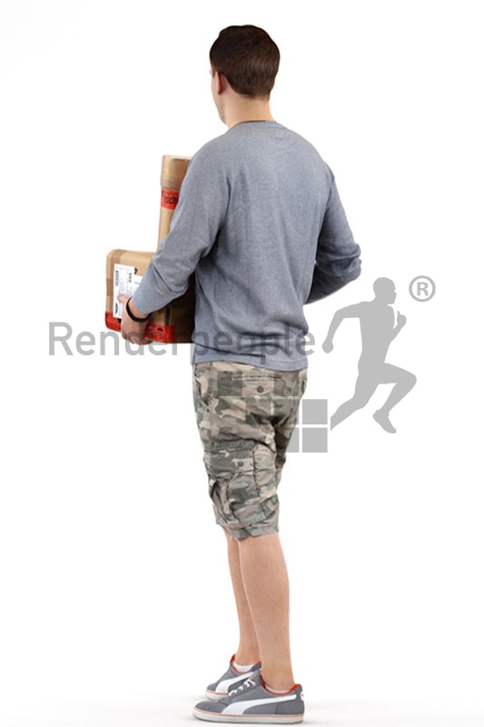 3d people casual, white 3d man carrying packages