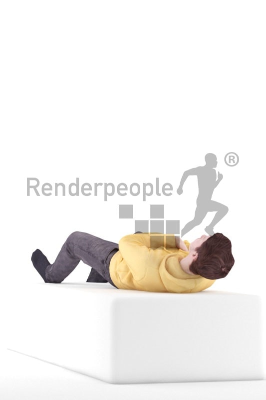 3d people casual, white 3d man lies and sleeping on a couch
