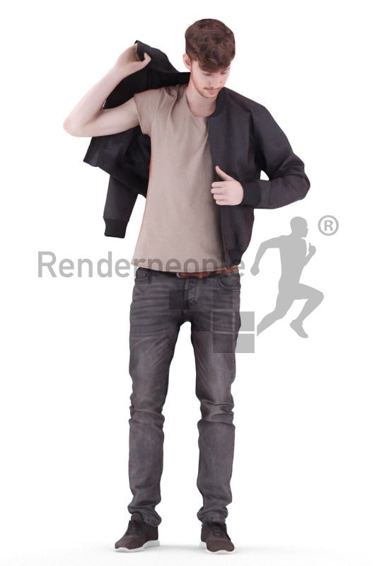 3d people casual, white 3d man standing and wearing jacket