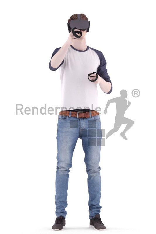 3d people casual, white 3d man wearing VR headset
