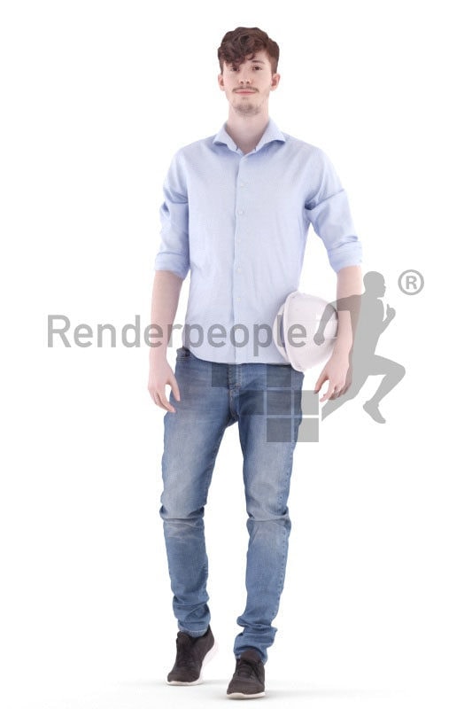 3d people casual, white 3d man holding helmet