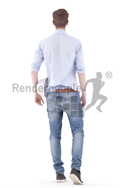 3d people casual, white 3d man holding helmet