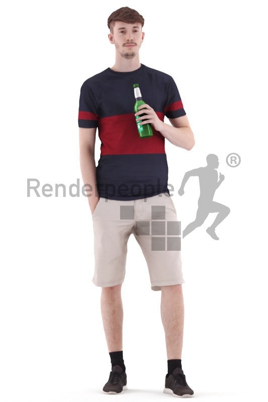 3d people casual, white 3d man holding a cup of beer