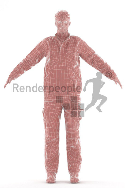 Rigged 3D People model for Maya and 3ds Max – white man in work wear