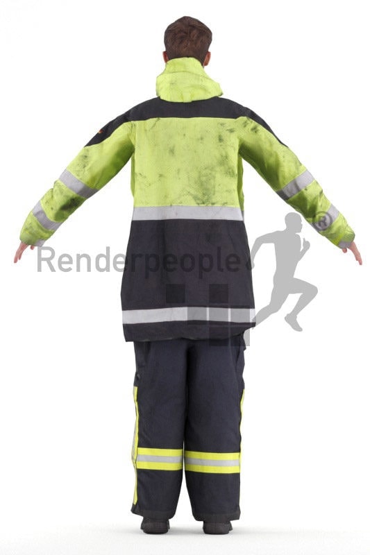 Rigged 3D People model for Maya and 3ds Max – european man in fireworker outfit