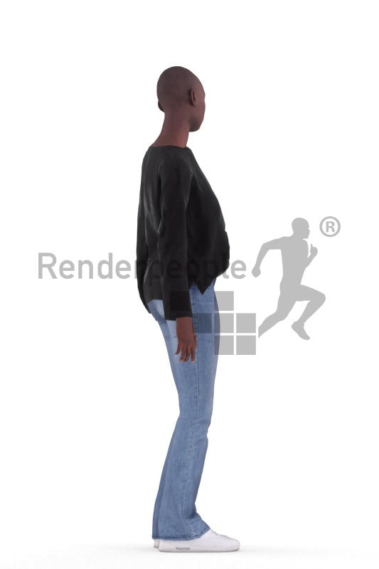 3D People model for animations – black woman, standing, casual style