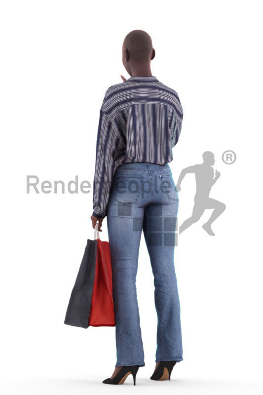 3D People model for 3ds Max and Maya – casual black woman with shopping bags, pointing on something