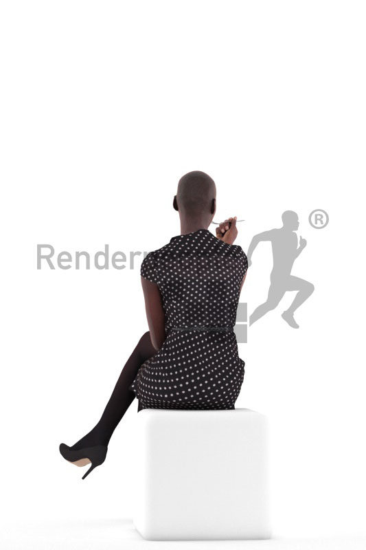Posed 3D People model for visualization – black woman eating, event