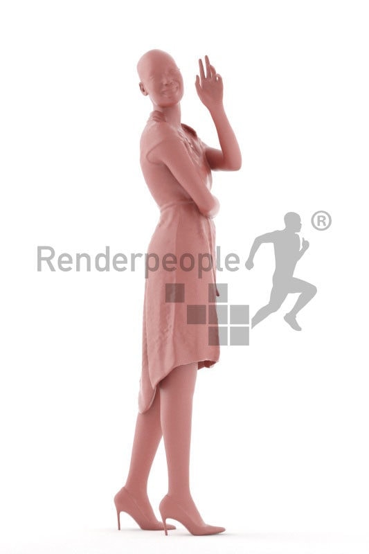 Scanned human 3D model by Renderpeople – black woman in event dress, greeting