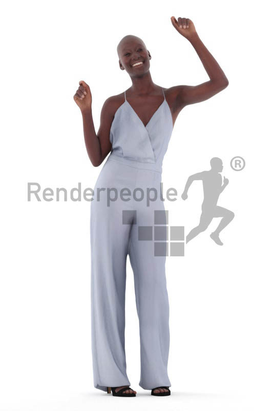 3D People model for 3ds Max and Blender – black woman, dancing at an event, wearing a jumpsuit