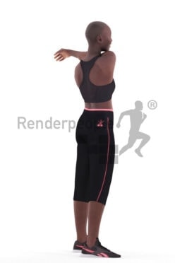 Posed 3D People model for visualization – black woman, doing sports