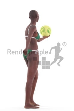 Scanned human 3D model by Renderpeople – black woman in swimm suits, Paying volleyball