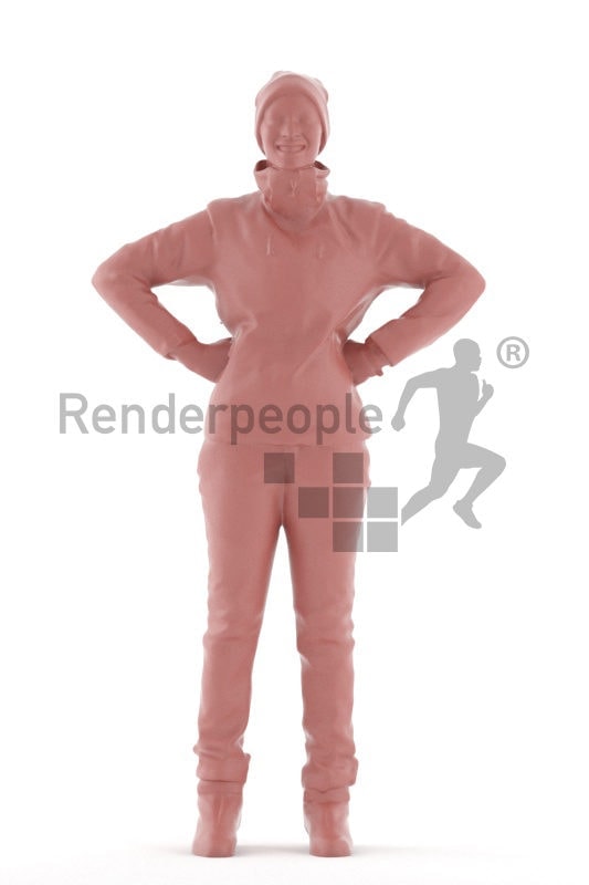 Photorealistic 3D People model by Renderpeople – black woman standing, skii wear