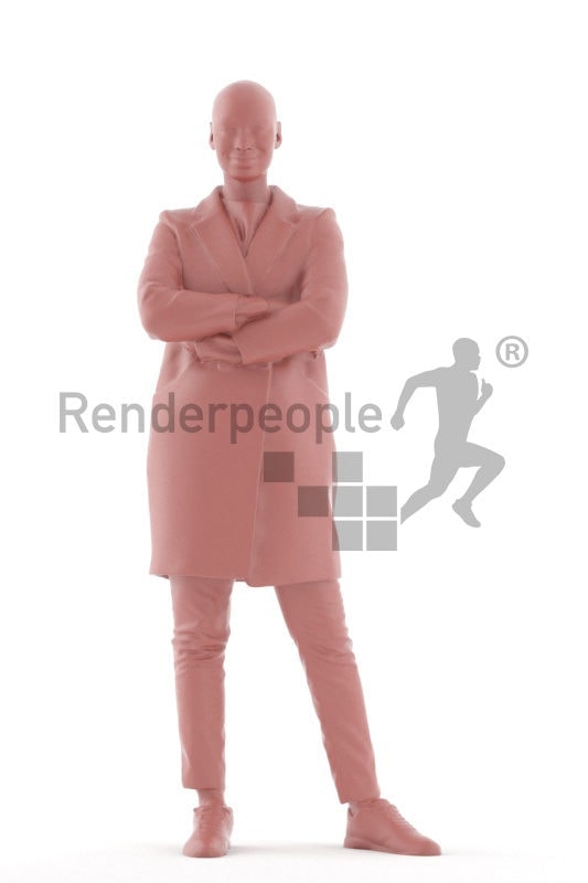 Posed 3D People model for renderings – black woman, standing, outdoor