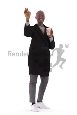 Scanned human 3D model by Renderpeople – black woman, outdoor, greeting