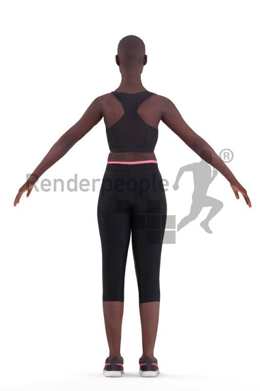 Rigged human 3D model by Renderpeople – black woman in sports clothes