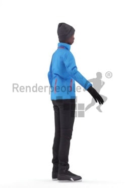 3d people sports, 3d black woman rigged, with skiing gear