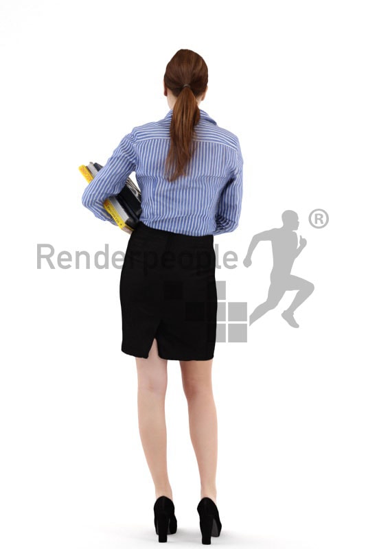 3d people business, white woman holding books