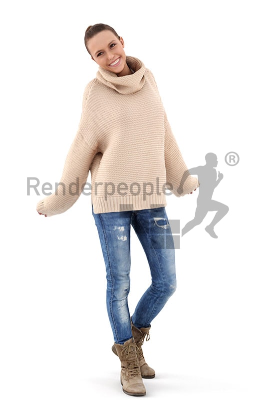 3d people casual, white 3d woman smiling