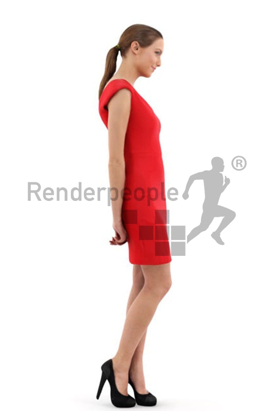 3d people events, white 3d woman in a nice red dress flirting