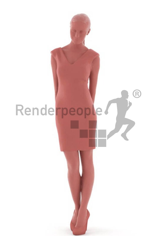 3d people events, white 3d woman in a nice red dress flirting