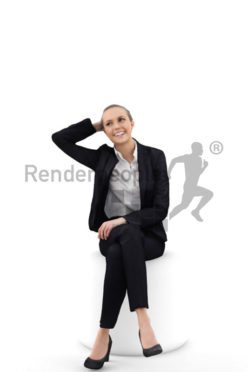 3d people business, white 3d woman sitting and fixing her hair
