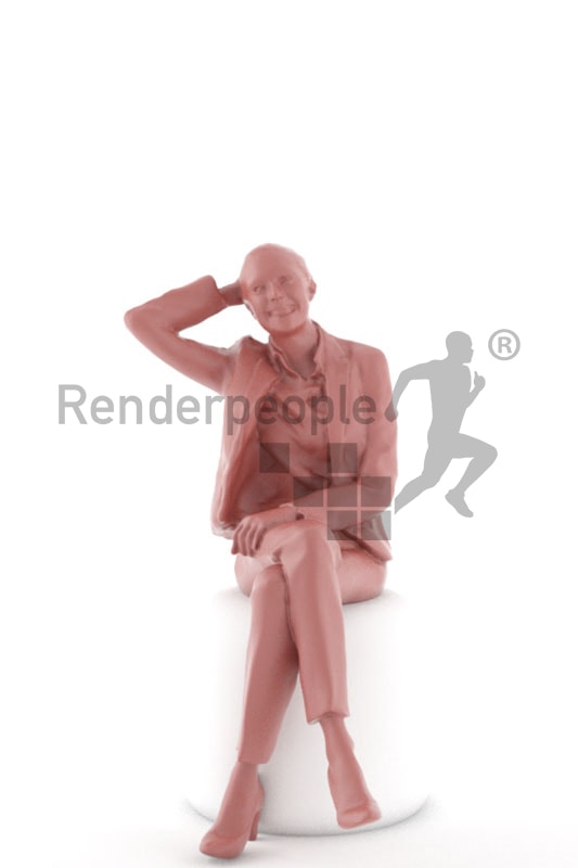 3d people business, white 3d woman sitting and fixing her hair