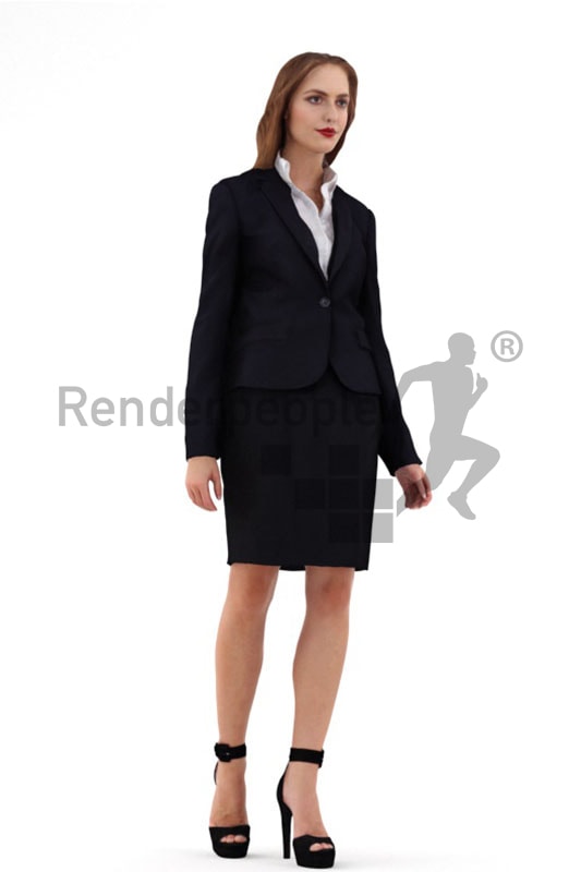 3d people business, white 3d woman with open hair and high heels