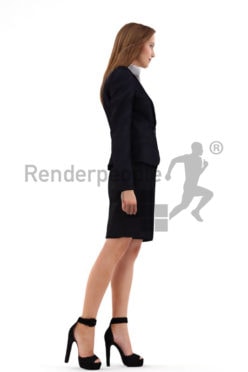 3d people business, white 3d woman with open hair and high heels