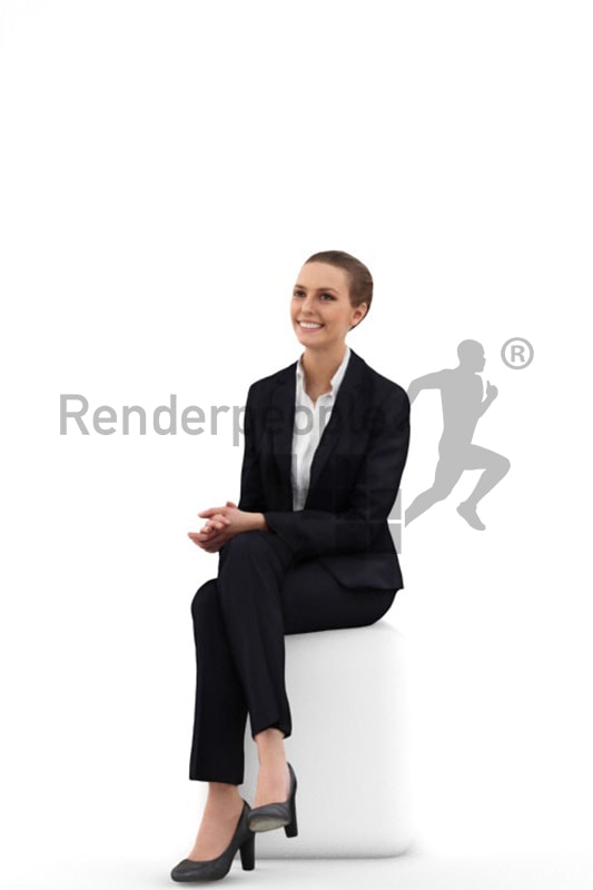 3d people business, white 3d woman sitting and looking nice and friendly