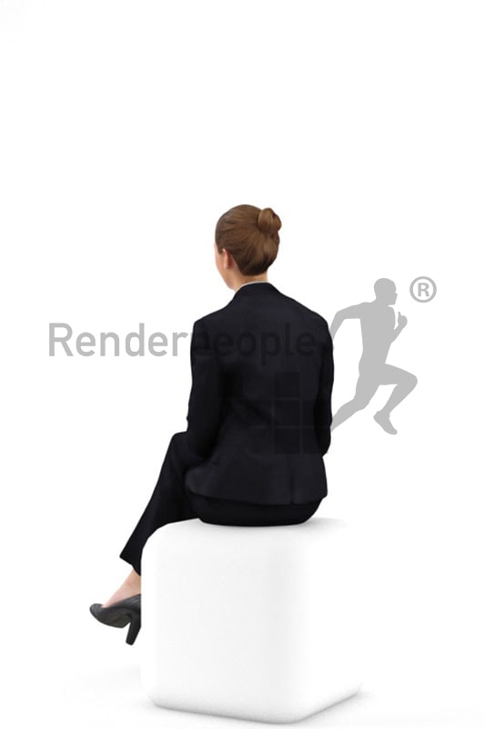 3d people business, white 3d woman sitting and looking nice and friendly