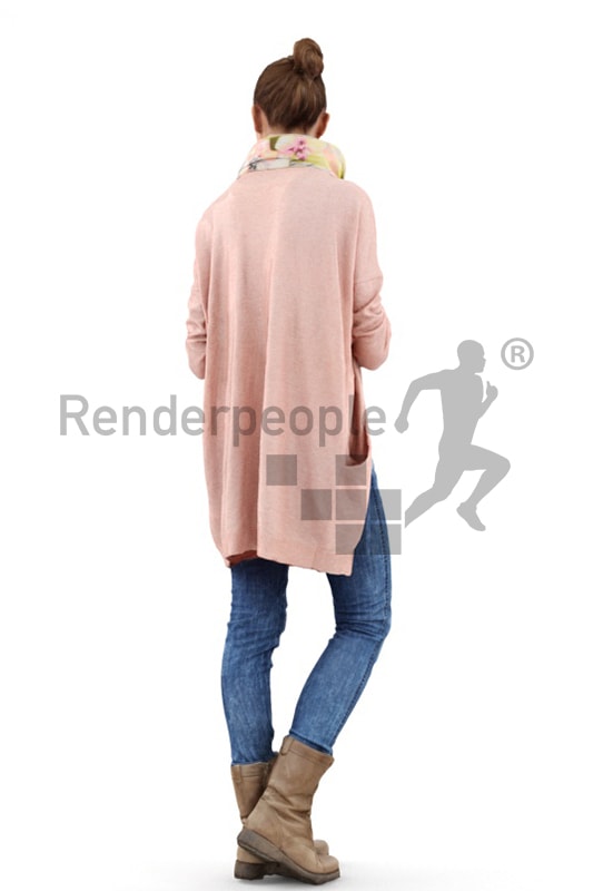 3d people casual, white 3d woman standing and observing