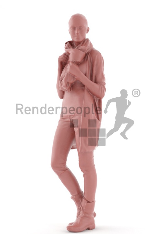 3d people casual, white 3d woman standing and observing
