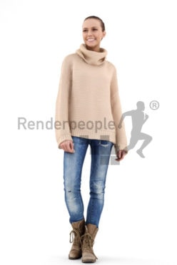 3d people casual, white 3d woman with a broad friendly smile