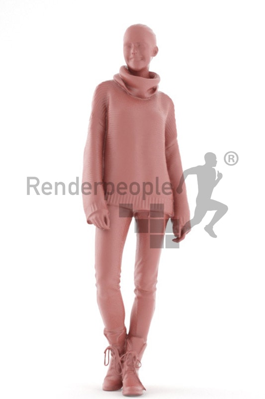 3d people casual, white 3d woman with a broad friendly smile