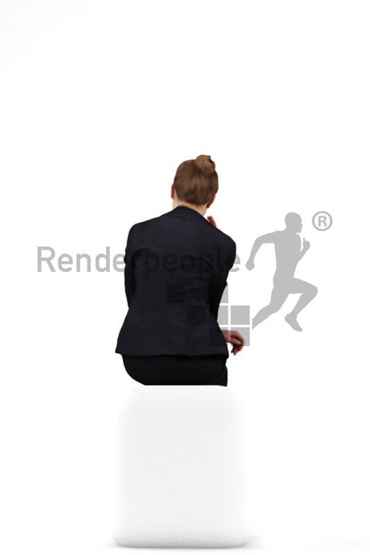 3d people business, white 3d woman sitting and talking on the phone