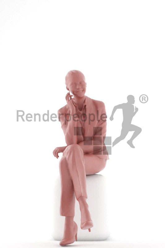3d people business, white 3d woman sitting and talking on the phone