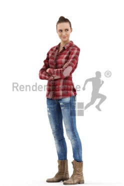 3d people casual, beautiful white 3d woman standing and smiling