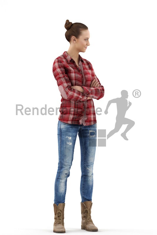 3d people casual, beautiful white 3d woman standing and smiling