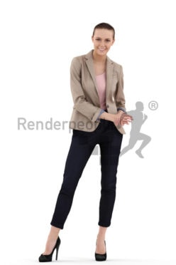 3d people office, white 3d woman standing and holding her hands