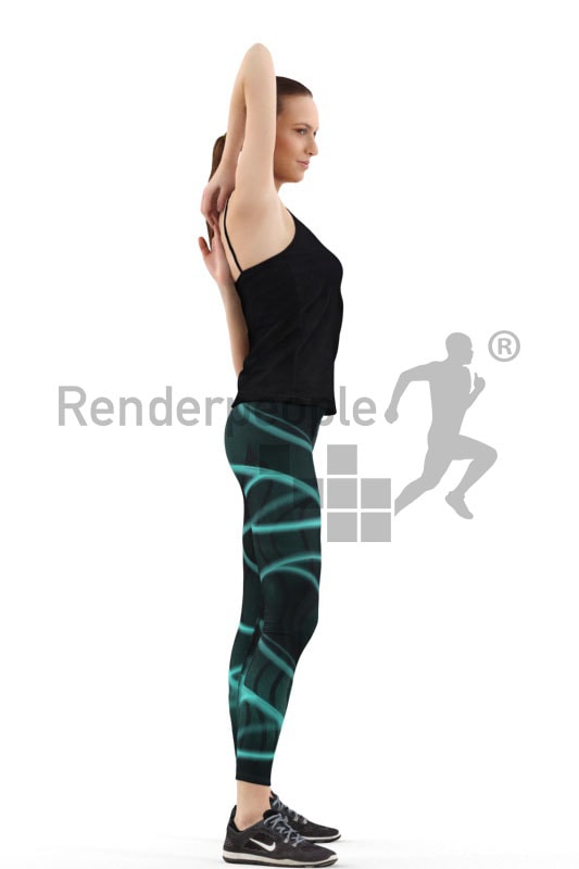 3d people sports, beautiful white 3d woman standing and stretching