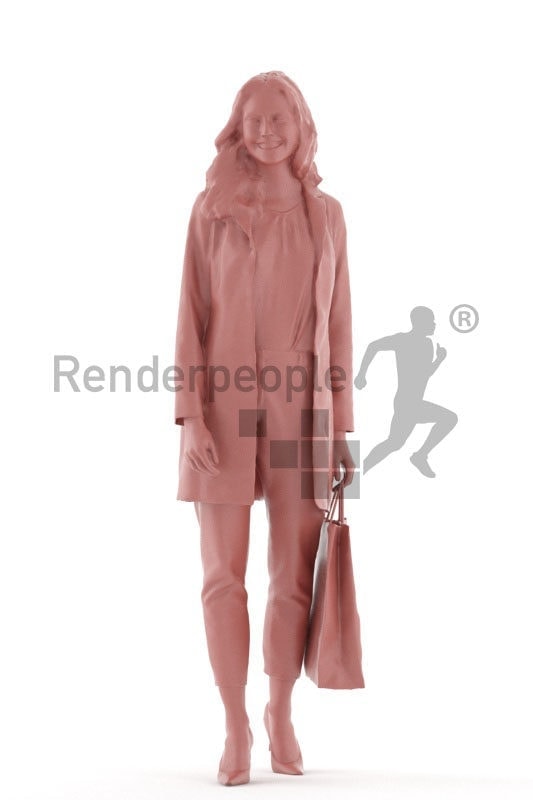 3d people event, white 3d woman walking shopping